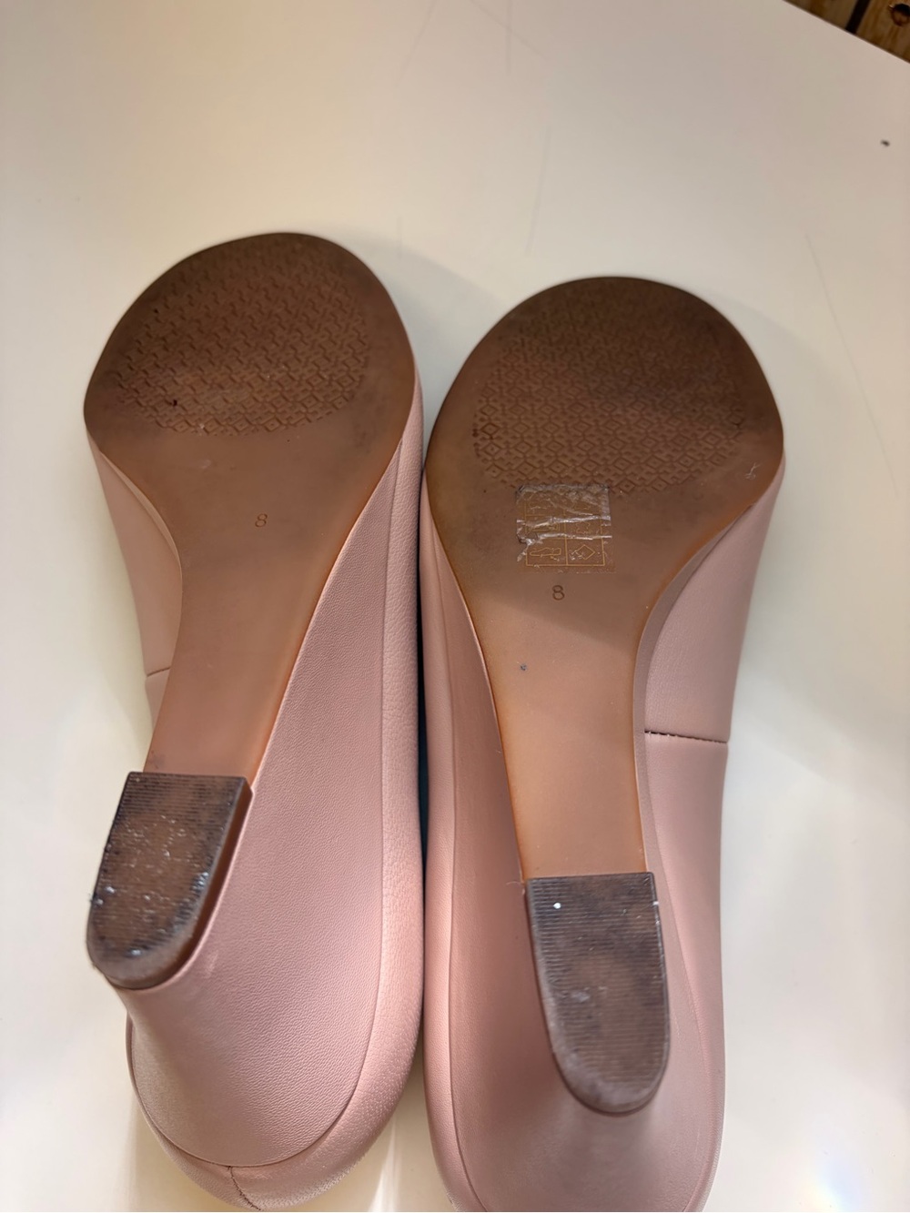 Tory Burch Blush Pink Leather Logo Round-Toe Wedge - Picture 8 of 8